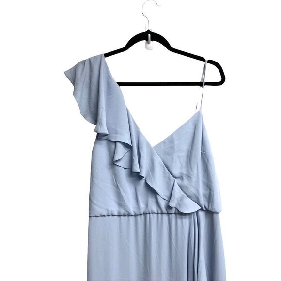 BCBGMAXAZRIA Asymmetrical Neck Ruffle Maxi Dress Blue 16 - Picture 6 of 8